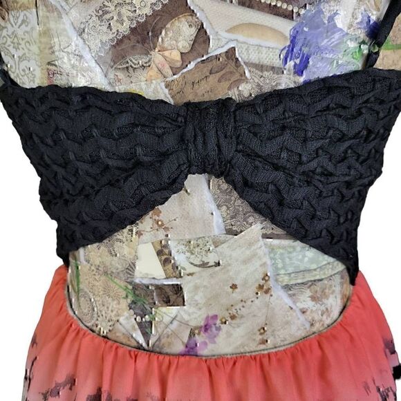 Trixxi Black Sweetheart Stretch Knit Bodice Flowy Sunset Skirt Open Back Dress - Picture 5 of 11